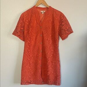 Amuse Society Coral Button-Down Lace Dress Size Small